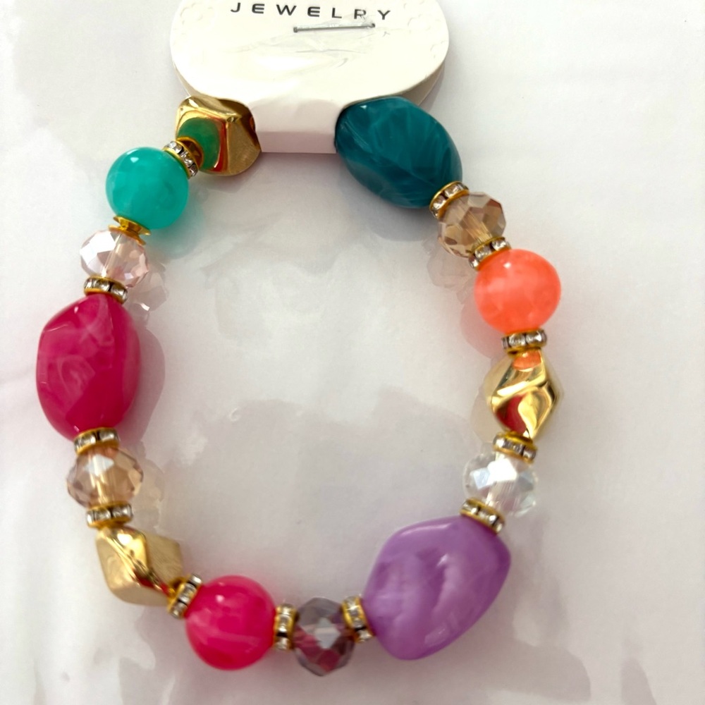 Bracelet Pink Turquoise Purple  Nwt Fits Up To 8 Inch Wrist